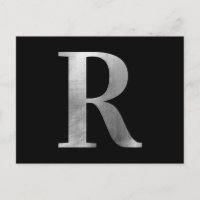 Monograma R sobre negro de Relieve metalizado gris