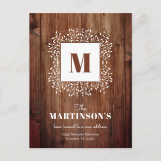 Postal Monograma rústico Hemos movido nueva dirección