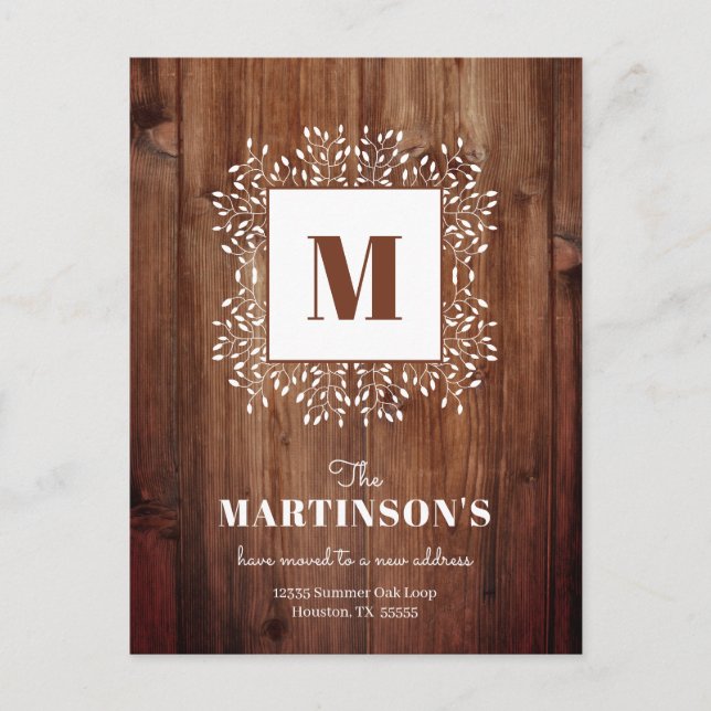 Postal Monograma rústico Hemos movido nueva dirección (Anverso)