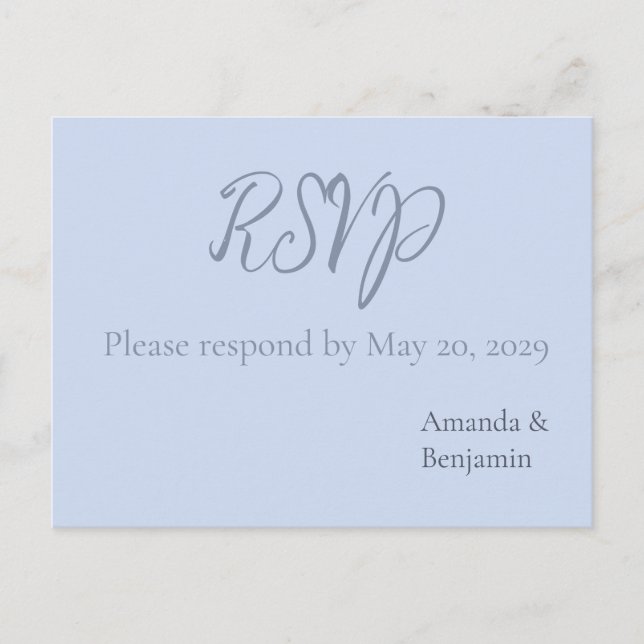 Postal Monograma simple Boda azul beau Minimalista RSVP (Anverso)