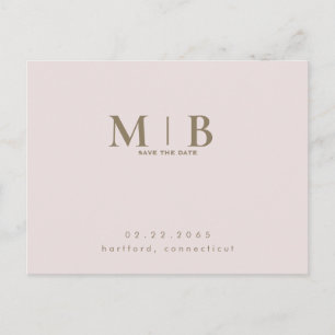 Postal Monograma Simple Elegante Blush Save the Date