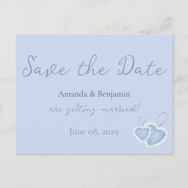 Postal Monograma simple Minimalista Beau Blue Boda (Anverso)