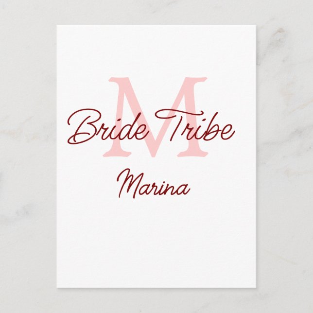 Postal monograma tribu de la novia rojo simple mini ducha (Anverso)