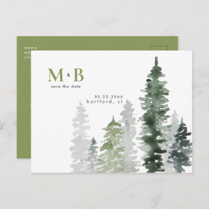 Postal Monograma verde Woodland Moss Save the Date