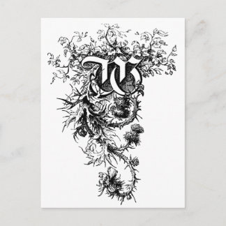 Postal Monograma W con Flores de cardo