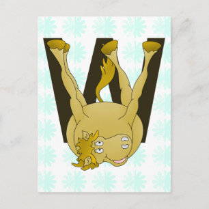 Postal Monograma W divertido Pony personalizado
