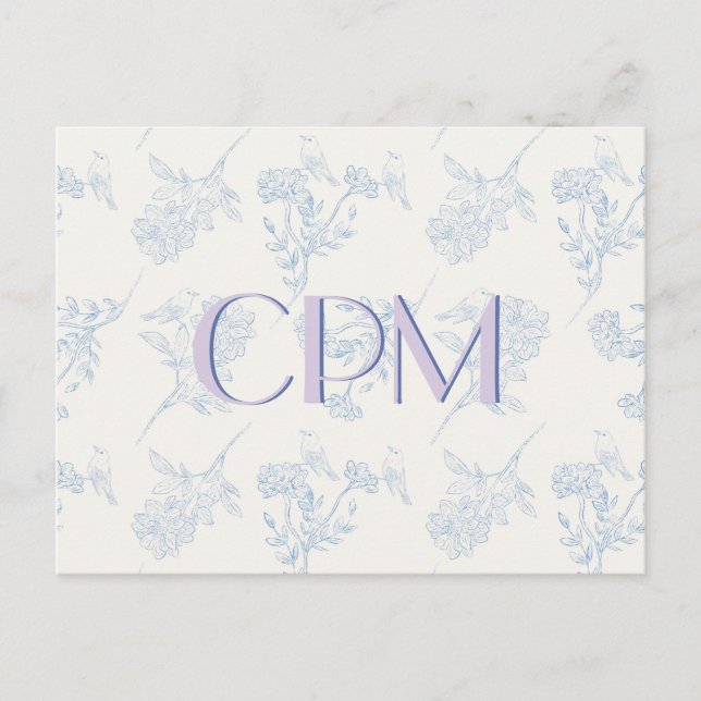 Postal monogramada de Moda Chinoiserie floral (Anverso)
