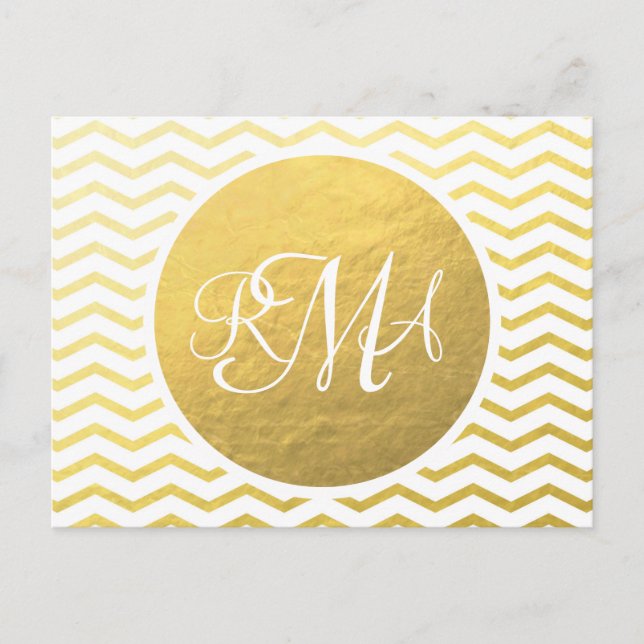 Postal Monogramado Gold y Chevron blanco personalizado (Anverso)