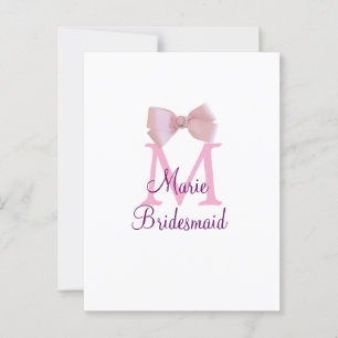 Postal monólogo de color rosa monograma dama de honor mod