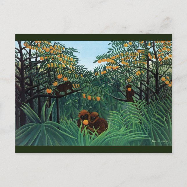 Postal Monos de la jungla Arte popular de Rousseau (Anverso)