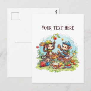 Postal Monos divertidos de picnic añaden texto