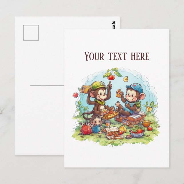 Postal Monos divertidos de picnic añaden texto  (Anverso / Reverso)
