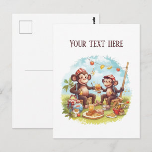 Postal Monos divertidos de picnic añaden texto