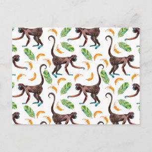 Postal Monos dulces malabariando bananas