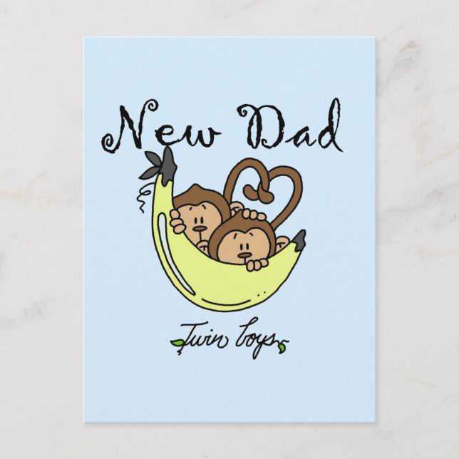 Postal Monos papá de camisas y regalos para niños gemelos (Anverso)