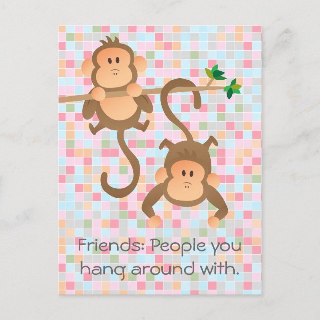 Postal Monos personalizados colgando (Anverso)