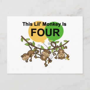 Postal Monos que se balancean 4ª camisetas de cumpleaños 