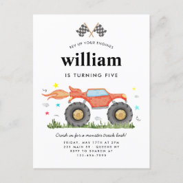 Postal Monster Truck Bash Car Race Flags Kids Cumpleaños