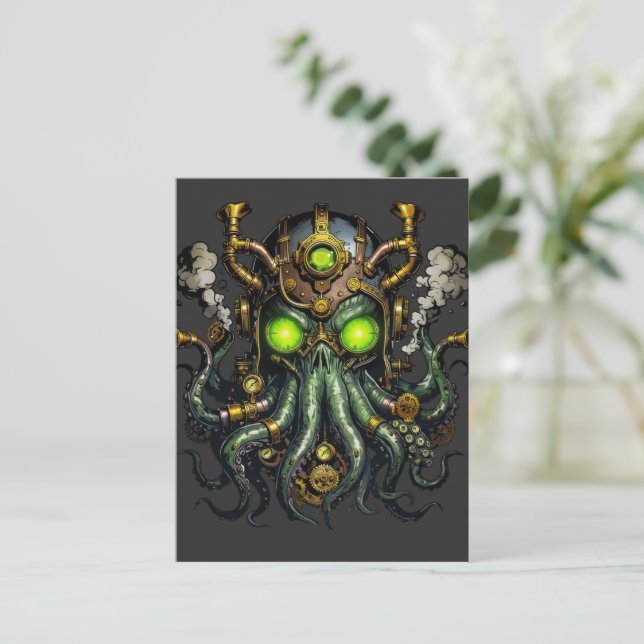 Postal monstruo Cthulhu steampunk (Anverso de pie)