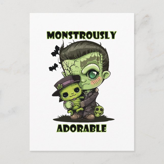 Postal Monstruo de Frankenstein lindo con peluche (Anverso)