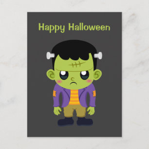 Postal Monstruo de Frankenstein verde feliz Halloween