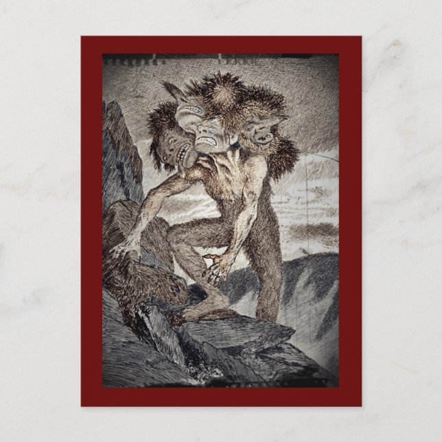 Postal Monstruo de tres cabezas (Anverso)