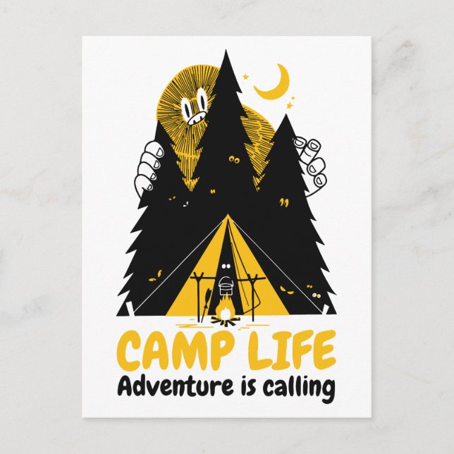 Postal Monstruo Divertido de Camping – Aventura de Vida e (Anverso)