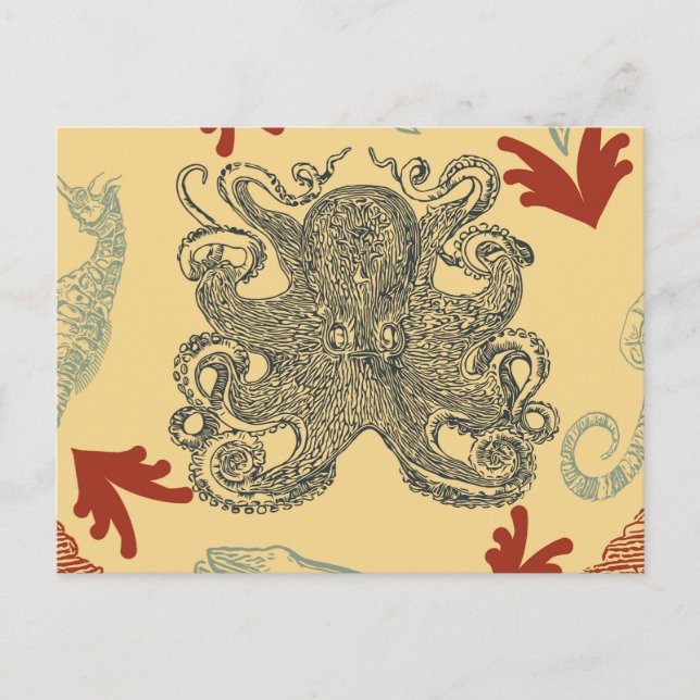 Postal Monstruo marino de pulpo vintage (Anverso)