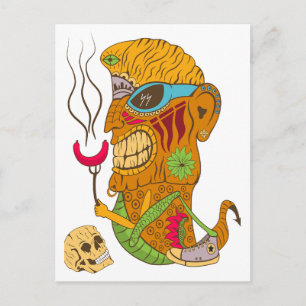 Postal Monstruo Tiki de Barbacoa con Salchicha y Cráneo H