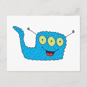 Postal monstruo tonto azul feliz