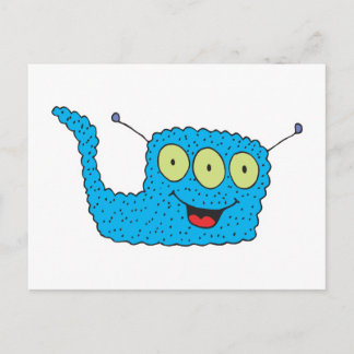 Postal monstruo tonto azul feliz