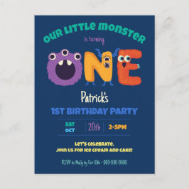 Postal Monstruos del Alfabeto 1er Cumpleaños Nuestro Pequ