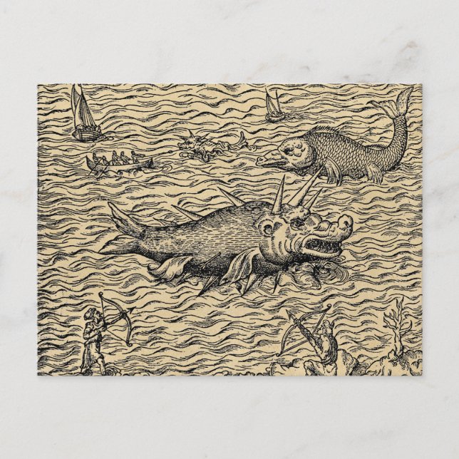 Postal Monstruos del mar de Narwhal y medieval (Anverso)