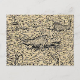 Postal Monstruos del mar de Narwhal y medieval