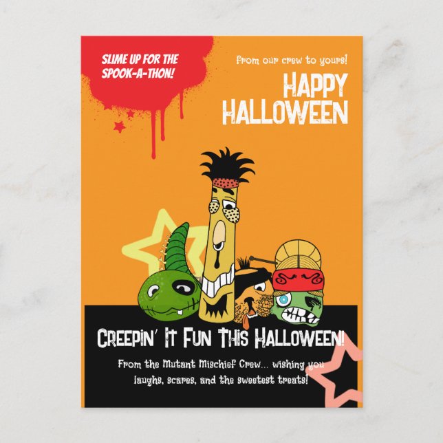 Postal Monstruos Divertidos Zombies Halloween Diseño de D (Anverso)