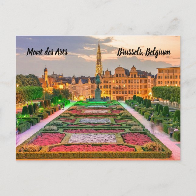 Postal Mont des Arts Bruselas Bélgica estilizado (Anverso)