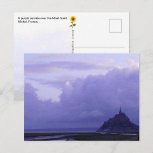 Postal Mont-Saint-Michel Amanecer Púrpura, Francia -tarje