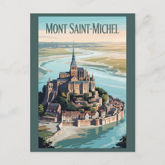 Postal Mont-Saint-Michel France Illustration Travel Art (Anverso)