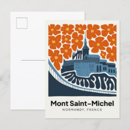 Postal Mont Saint Michel Francia abstracto viaje floral
