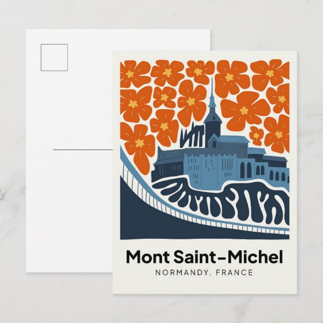 Postal Mont Saint Michel Francia abstracto viaje floral (Anverso / Reverso)