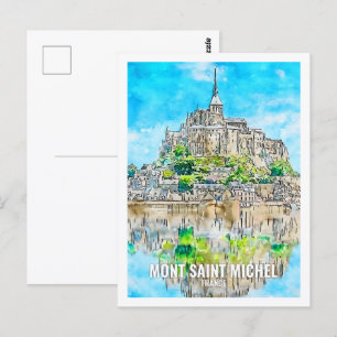 Postal Mont Saint Michel Francia Famosa acuarela de viaje