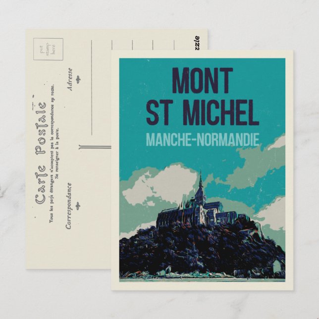 Postal Mont Saint Michel ilustracion Francia Postcard (Anverso / Reverso)