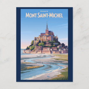 Postal Mont Saint Michel Ilustracion Viaje Arte Vintage