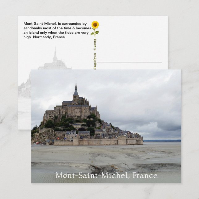 Postal Mont-Saint-Michel Low Tide, Normandía, Francia - (Anverso / Reverso)