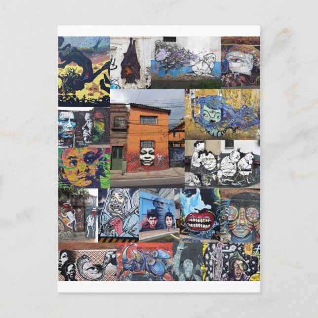 Postal Montaje mural de arte callejero de Bogotá (Anverso)