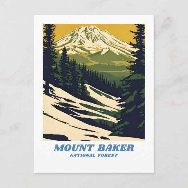 Postal Montaña Baker ilustracion Forestal Nacional retro  (Anverso)