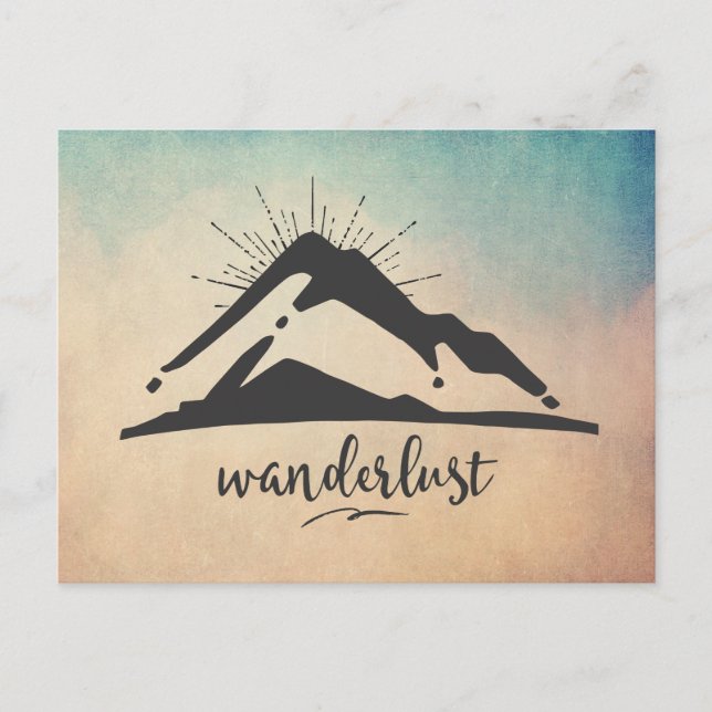 Postal Montaña con Sunrays - Tipografía de Wanderlust (Anverso)