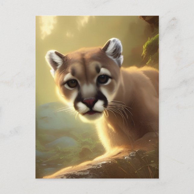 Postal Montaña Cougar Wildlife Retrato (Anverso)