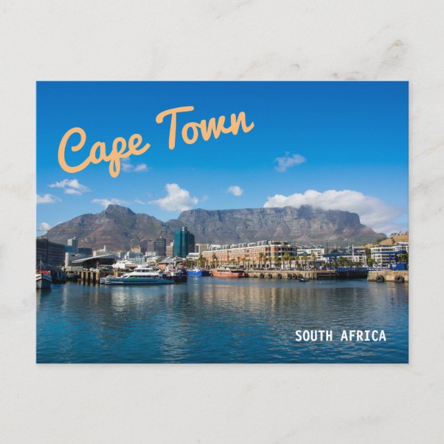 Postal Montaña de la Mesa en Ciudad del Cabo, Sudáfrica. (Anverso)