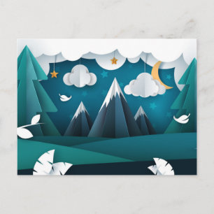 Postal Montaña de manualidad de papel cielo nocturno
